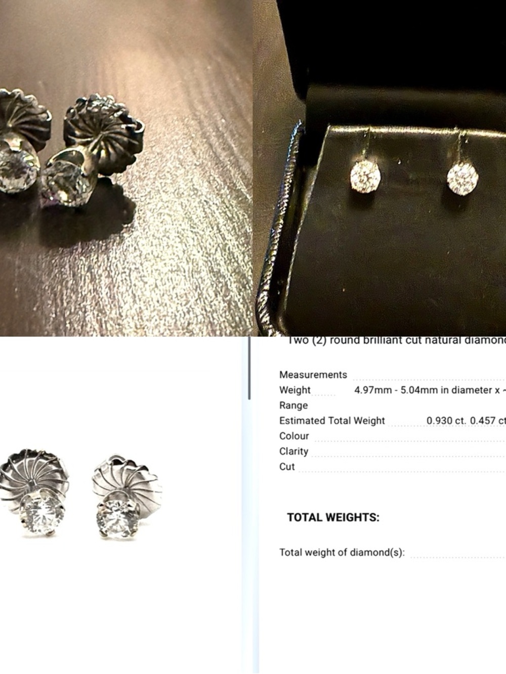 1ct Natural Diamond Stud Earrings 14K White Gold